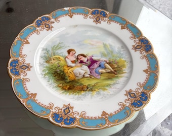 SÈVRES　セーヴル　キャビネットプレート　肖像画　アンティーク Antique Signed Sevres Type Porcelain Cobalt Ground Hand Painted