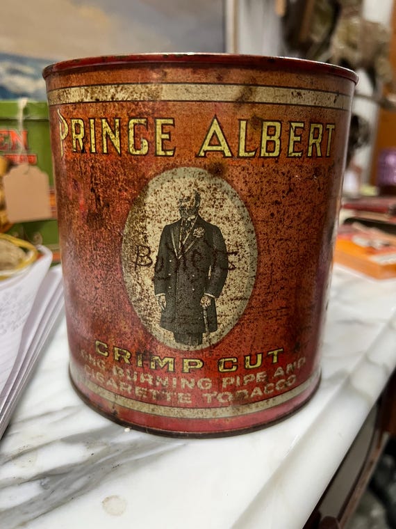 prince albert crimp cut tobacco tin Antique Prince Albert Crimp Cut Tobacco Tin, Advertising Tin, Man Cave Decor