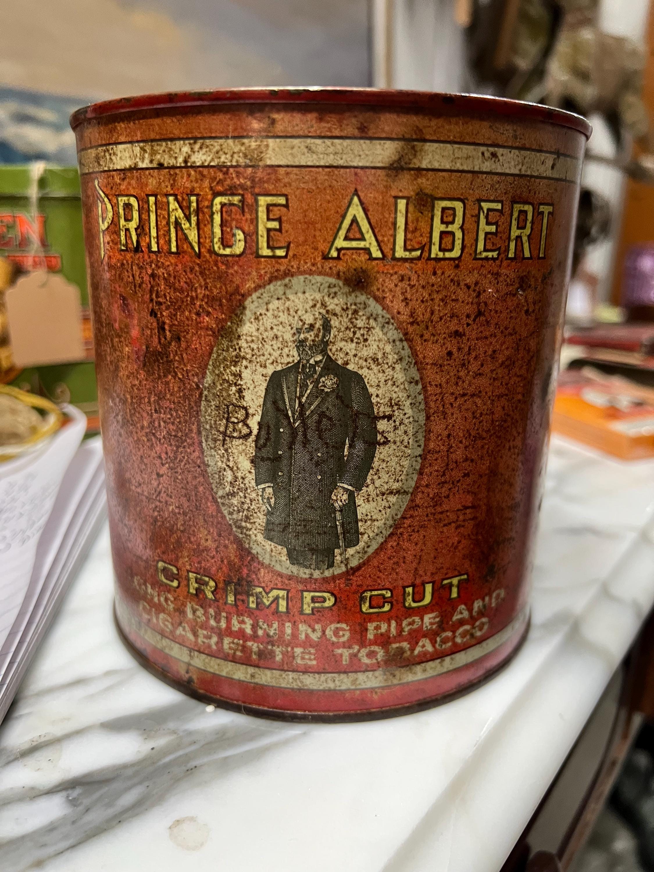 Antique Prince Albert Crimp Cut Tobacco Tin, Advertising Tin, Man Cave Decor