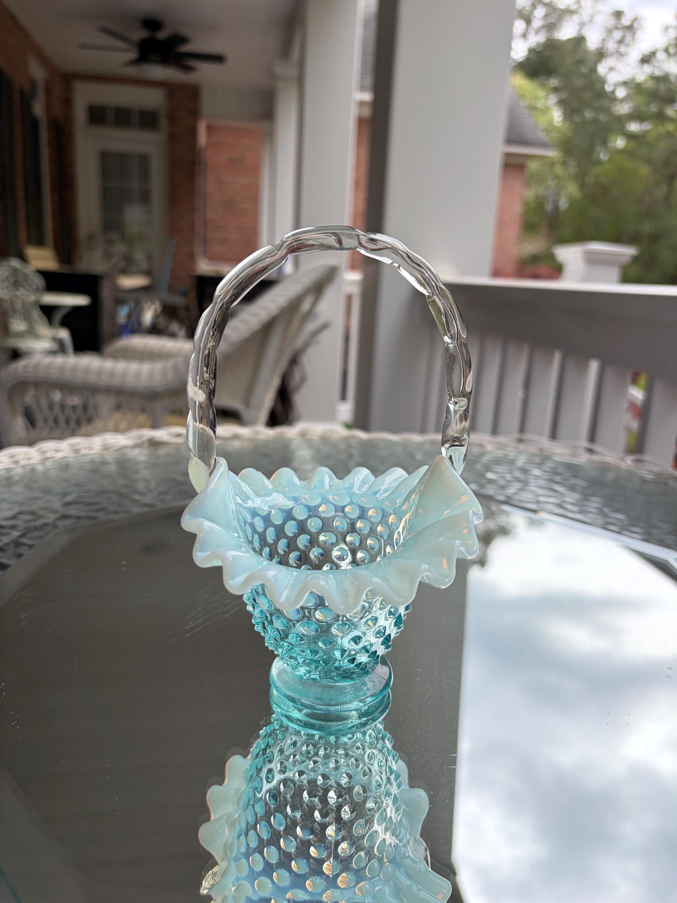 Fenton Blue Opalescent Hobnail Basket - Etsy