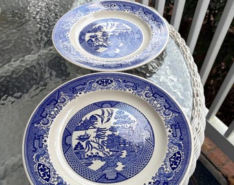 Vintage Ringtons Blue Willow Ironstone Quarter Dishes – Set of 4
