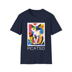 Koszulka z kotem Picasso, zabawna koszulka z kotem, abstrakcyjna koszulka Picasso, sztuka geometryczna, prezent dla miłośnika kotów, kot kubistyczny