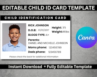Modelo de Cartão de Identificação Infantil | Cartão de Identificação de Segurança Infantil para Imprimir