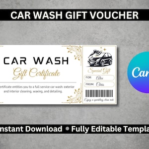 Editable Car Wash Gift Voucher | Custom Car Cleaning Certificate | Printable Car Wash Gift Template for car enthusiasts