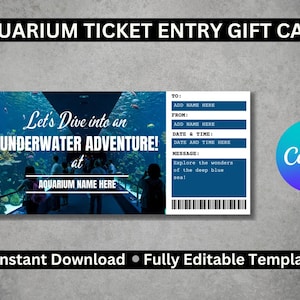 Aquarium Ticket Eintrag Geschenk Card Template | Personalisierbarer Digitaler Eintrittspass für Aquarium