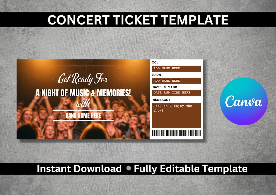 Editable Concert Ticket Template | DIY Music Event Pass (digital ...