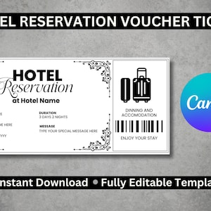 Customizable Hotel Reservation Ticket Template - Editable 4x9 Travel Voucher