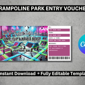 Trampoline Park Entry Voucher Template | Editable Digital Ticket for Bounce Fun & Activities