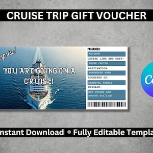 Plantilla de vale de regalo para cruceros / Certificado de regalo digital personalizable para vacaciones en cruceros