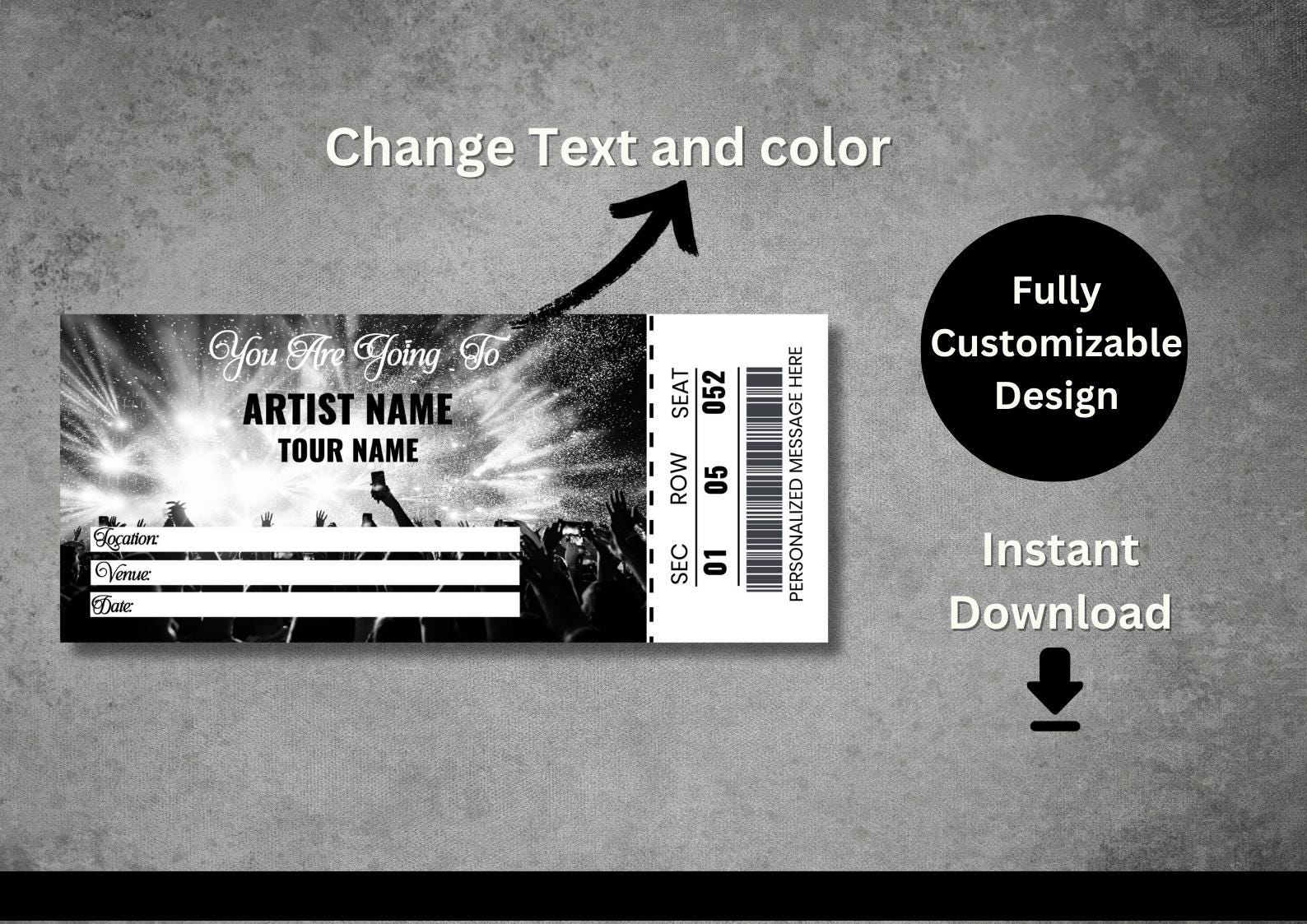 Editable Concert Tour Concert Ticket Template Personalized Memorabilia ...