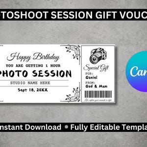 Editable Photoshoot Session Gift Voucher | Custom Photography Gift Certificate | Printable Photoshoot Template