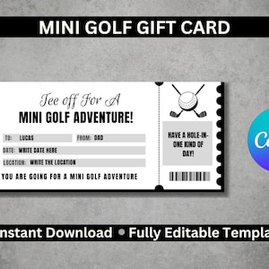 Modello di buono regalo per minigolf / Buono regalo digitale personalizzabile per campi da minigolf / Download immediato