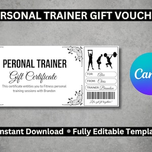Vale de regalo editable para entrenador personal / Certificado de fitness personalizado de Canva / Plantilla imprimible para regalo de entrenamiento