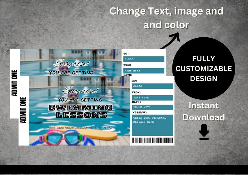 Swimming Lesson Gift Voucher | Printable Canva Swim Card - Etsy UK