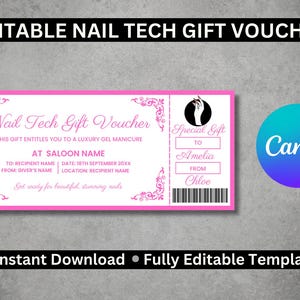 Plantilla de vale de regalo editable para técnicos de uñas, regalo de belleza personalizado de Canva
