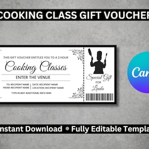 Vale de regalo editable para clases de cocina / Plantilla personalizable para experiencias culinarias / Descarga digital de Canva