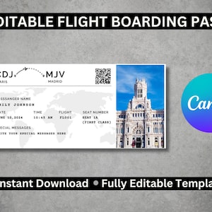 Print at Home Editable Boarding Pass Template | Editable on Canva | Personalized Travel Ticket