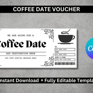 Kaffee-Date-Gutschein, druckbarer Cute Date-Geschenkgutschein, bearbeitbare Café-Outing-Geschenkkarte, sofortiger digitaler Download