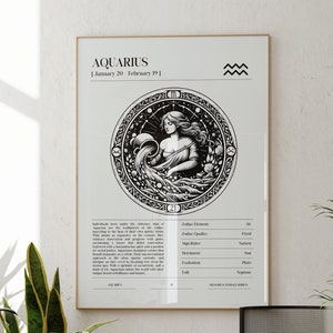 Arte de parede de aquário, pôster de astrologia védica, pôster de mapa natal de grimório, constelação, impressão do zodíaco, arte de parede de tarô, impressão de chakra, decoração de quarto indie