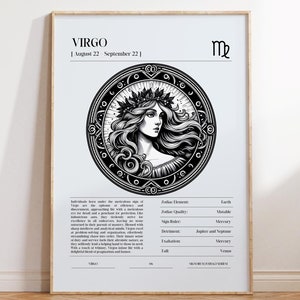 Arte de parede de Virgem, pôster de astrologia védica, pôster de mapa natal de grimório, constelação, impressão do zodíaco, arte de parede de tarô, impressão de chakra, decoração de quarto indie