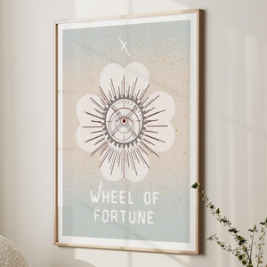 Carta de Tarô da Roda da Fortuna Astrologia Pôster Grimório Zodíaco Impressão Pagã Decoração Arcana Indie Decoração de Quarto Espiritual Preppy Arte de Parede Presente de Natal