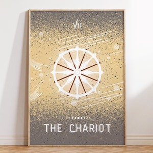 Affiche d'astrologie de carte de tarot de char, impression du zodiaque grimoire, déco païenne, arcane céleste, déco de chambre indépendante, cadeau d'art mural preppy spirituel