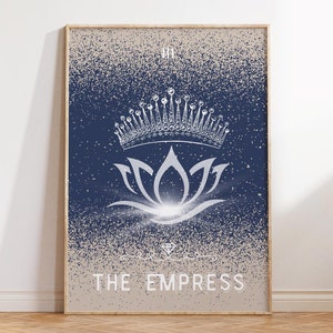 Affiche d'astrologie de carte de tarot de l'impératrice impression du zodiaque grimoire, décoration païenne, arcane céleste indé, décoration de chambre spirituelle preppy, cadeau d'art mural