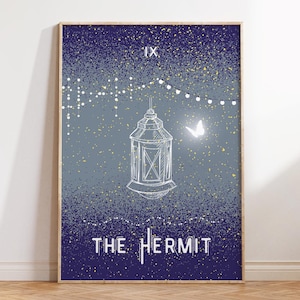 Affiche d'astrologie de carte de tarot de l'ermite impression du zodiaque grimoire, décoration païenne, arcane céleste indé, décoration de chambre spirituelle preppy, cadeau d'art mural