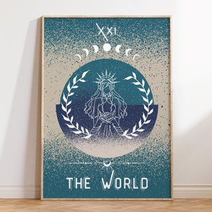 Le monde carte de tarot affiche d'astrologie Grimoire zodiaque impression païenne Decor arcanes indie chambre Constellation spirituel preppy art mural cadeau