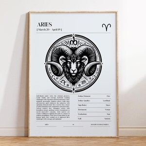 Arte de parede de Áries, pôster de astrologia védica, pôster de mapa natal de grimório, constelação, impressão do zodíaco, arte de parede de tarô, impressão de chakra, decoração de quarto indie