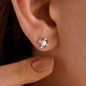 Natural Opal Earrings Stud, Minimalist Opal Studs, Gemstone Earrings for Women, Sterling Silver Earrings for Mom, Birthday Gift for Her