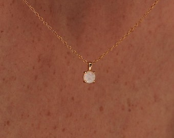 Opal Charm Necklace,  Minimalist Opal Pendant Necklace, Solitaire Opal Necklace, White Opal Pendant, Christmas Gift, Birthday Gift for Her