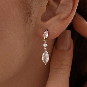 Classic Marquise Diamond Drop Earrings, Minimalist Gold Dangle Stud Earrings, Dainty Diamond Studs, Bridesmaid Gifts for Her, Chrismas Gifts