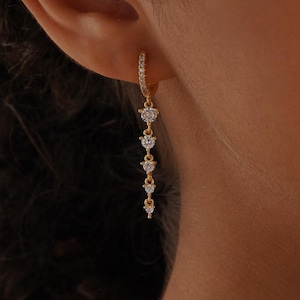 Minimalist Long Diamond Drop Earrings, 18k Gold Earrings,  Long Dangling Diamond Earrings, Perfect Bridesmaids Gift for Her, Christmas Gift