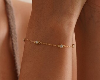 Multi Round Stones Bracelet, 925 Sterling Silver Simple Bracelet