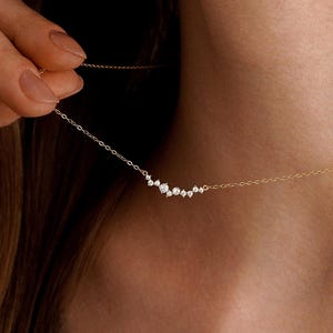 Round Shaped Diamond Row Necklace, Diamond Smile Pendant Necklace, Minimalist Gold Necklace, Bridesmaid Necklace, Mothers Day Gifts for Her