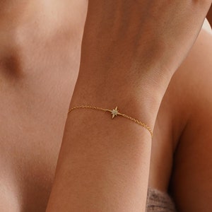 Bracelet octogonal en argent sterling 925 avec étoile avec diamants, bracelet étoile délicat pour maman, bracelet en or, cadeau meilleur ami, cadeau de Noël