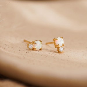 Mini Opal Stud Earrings, Sterling Silver Opal Earrings, Everyday Earrings for Women, Minimalist Opal Stud Earrings for Her, Christmas Gift