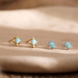 Opal Stud Earrings, Tiny Stud Earrings, Minimalist Earrings, Dainty Gemstone Earrings, Anniversary Gifts, Everyday Earrings, Bridal Gifs