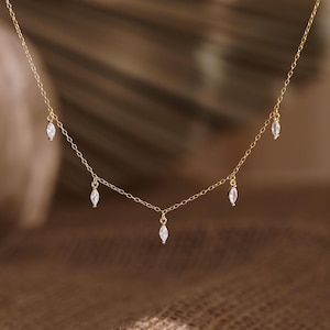 Marquise Diamond Necklace, 14K Gold Crystal Charm Necklace, Women Necklace, Diamond Dangle Necklace, Wedding Gift, Bridesmaid Gift for Her