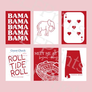 University of Alabama Dorm Decor Wall Prints / Printable Digital Download / Preppy Aesthetic College Prints / Bama Prints / UA