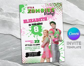 Zombies 3 birthday invitation, teens invite, printable editable party invite template, musical zombie party, halloween party