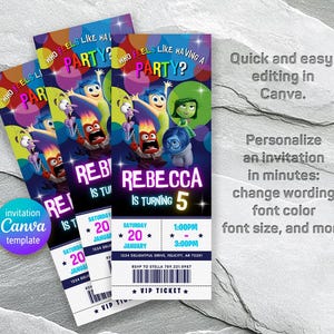 Inside Out 2 Geburtstagseinladung, Insideout druckbare Einladung, Einladungsvorlage für Filmparty, bearbeitbare Einladung, Junge Mädchen Geburtstag