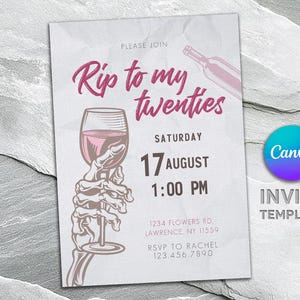 Invitation imprimable à la fête des années 20, invitation à la mort aux années 20, invitation à une fête squelette, invitation au trentième anniversaire, anniversaire modifiable des 20 ans