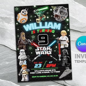Invitación de cumpleaños imprimible, invitación de estrella, invitación de guerras, fiesta de cumpleaños de darth vader, invitación de stormtrooper de descarga instantánea