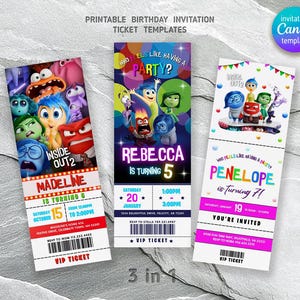 Inside Out 2 Geburtstagseinladung, Insideout druckbare Einladung, Einladungsvorlage für Filmparty, bearbeitbare Einladung, Junge Mädchen Geburtstag