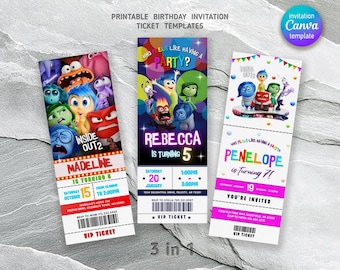 Inside out 2 Birthday invitation, insideout printable Invitation, movie Party ticket Invite Template, Editable Invitation, boy girl birthday