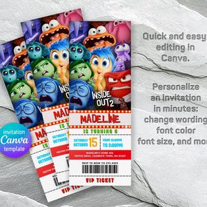 Inside Out 2 Geburtstagseinladung, Insideout druckbare Einladung, Einladungsvorlage für Filmparty, bearbeitbare Einladung, Junge Mädchen Geburtstag