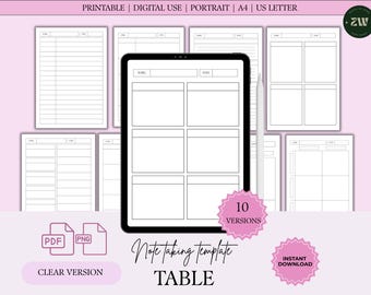 Minimalist Study Notes Template: 10 Layouts, Printable PDF & PNG