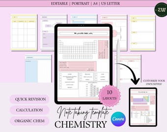 Chemistry Note-Taking Template: Periodic Table, STEM Study (Canva Editable)